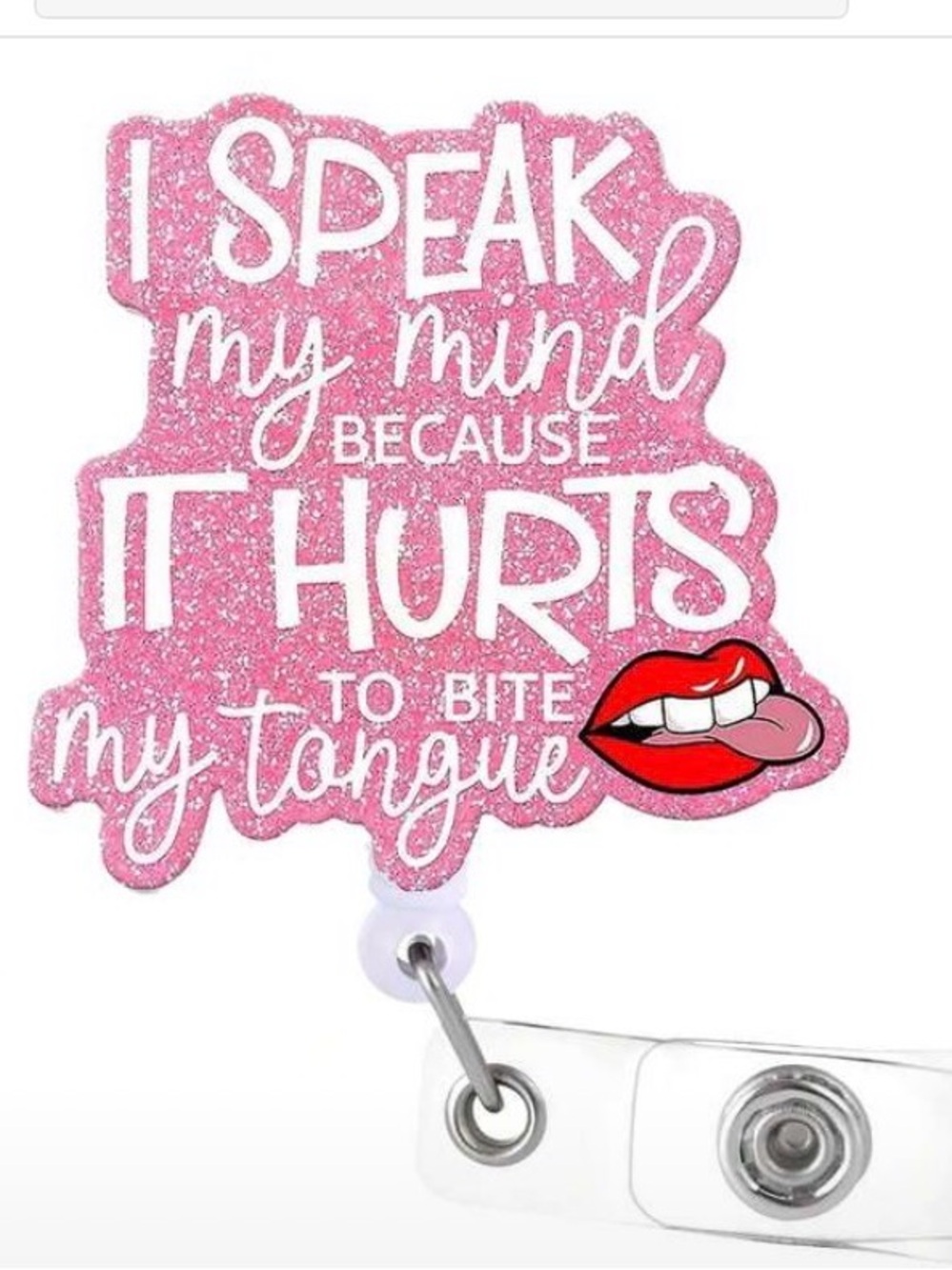 Pink Glitter Badge Reel "I Speak My Mind"